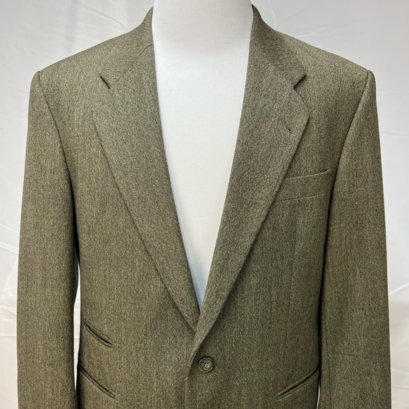 Men's Konen Munchen Olive Textured 2-Button 41R 100% Wool Brown Blazer Jacket - Picture 4 of 8